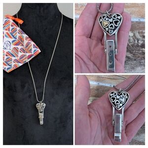 Brighton Floating Heart Badge Clip Necklace, Reversible, Silver And Gold Plated